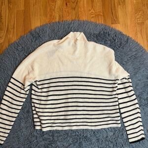 Truth By Republic Creamy White Black Striped Mock Neck Oversized Sweater Size M